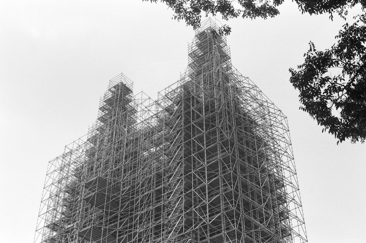 a large building with scaffolding on top of it